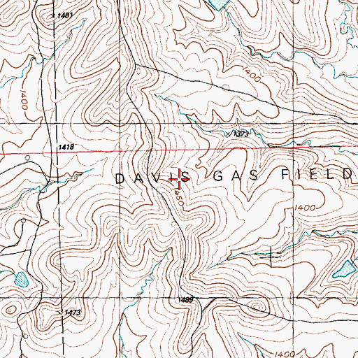Topographic Map of Davis Gas Field, KS
