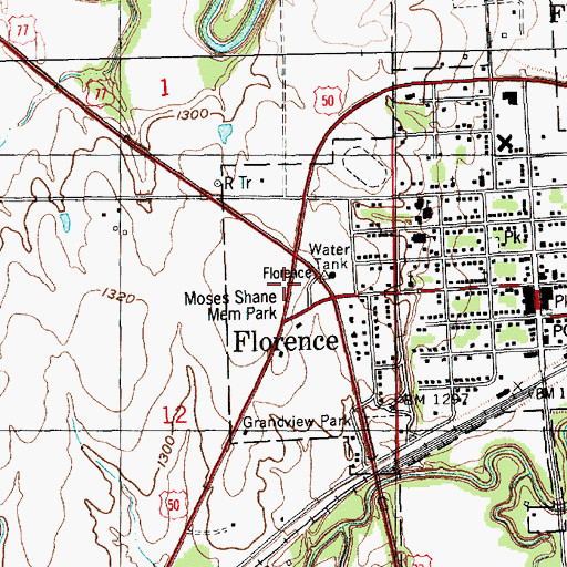 Topographic Map of Moses Shane Memorial Park, KS