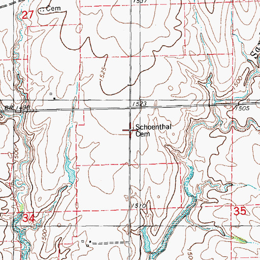 Topographic Map of Schoenthal Cemetery, KS