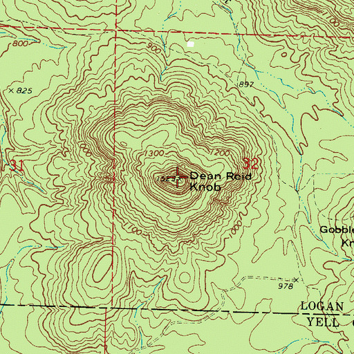 Topographic Map of Dean Reid Knob, AR