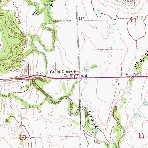 Topographic Map of Grant Creek Cemetery, KS