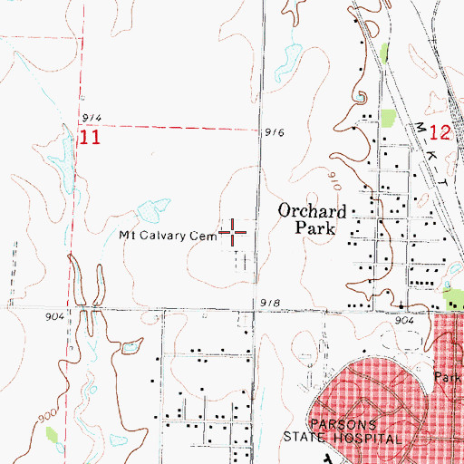 Topographic Map of Mount Calvary Cemetery, KS