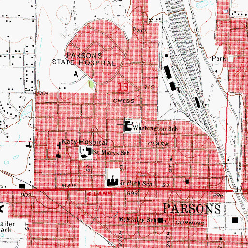 Topographic Map of Washington Elementary School (historical), KS