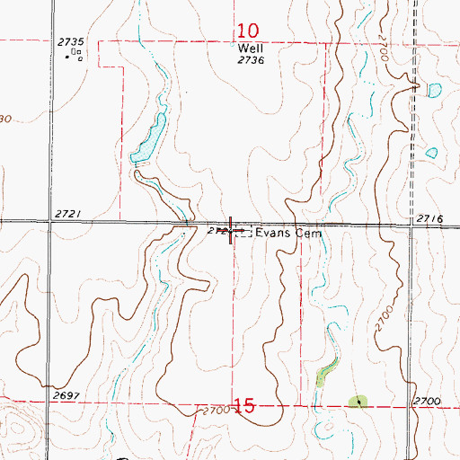 Topographic Map of Evans Cemetery, KS