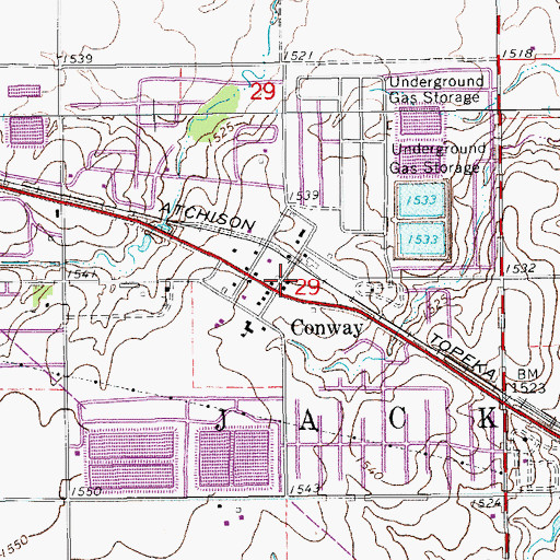 Topographic Map of Conway, KS