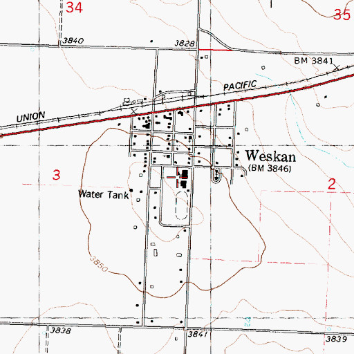 Topographic Map of Weskan High School, KS