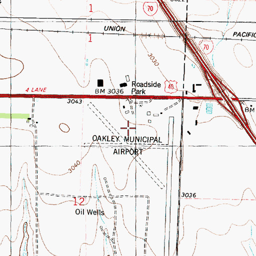 Topographic Map of Oakley Municipal Airport, KS