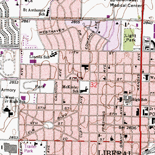 Topographic Map of First Church of Christ Science, KS
