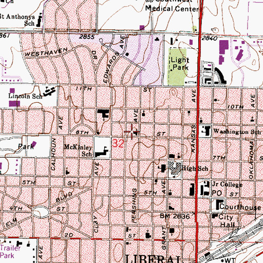 Topographic Map of First Church of God, KS