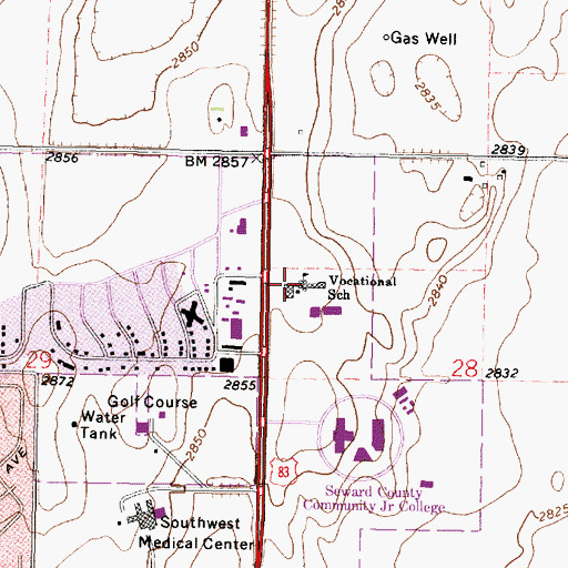 Topographic Map of Seward County Community College Area Technical School, KS
