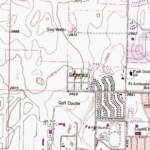 Topographic Map of Liberal Cemetery, KS