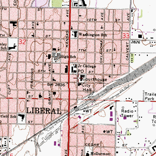 Topographic Map of Seward County Courthouse, KS
