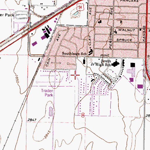 Topographic Map of Southlawn Park, KS