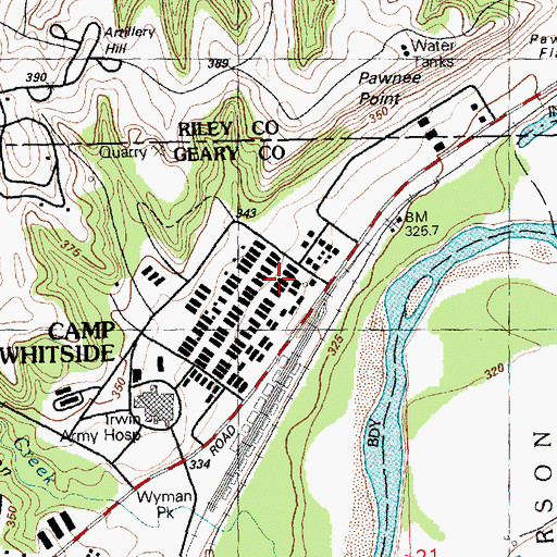Topographic Map of Camp Whitside, KS