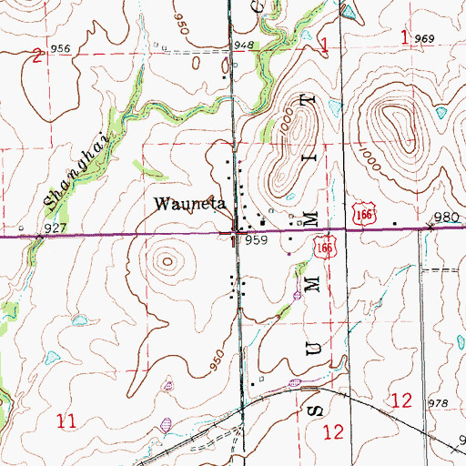 Topographic Map of Wauneta, KS