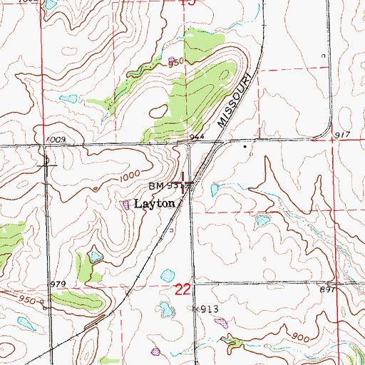 Topographic Map of Layton, KS