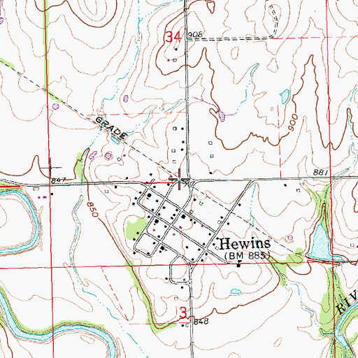 Topographic Map of Hewins, KS
