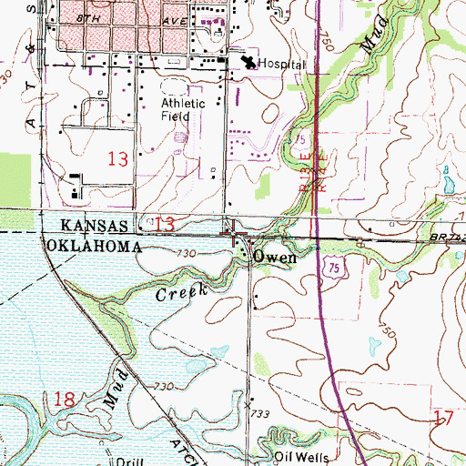 Topographic Map of Owen, KS
