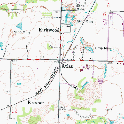 Topographic Map of Atlas, KS