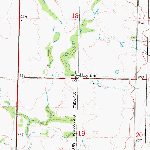 Topographic Map of Hayden, KS