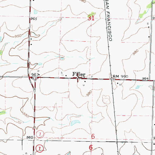 Topographic Map of Filler, KS