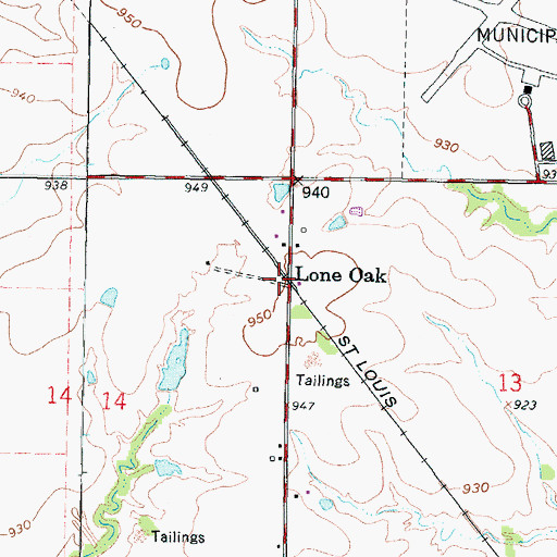 Topographic Map of Lone Oak, KS