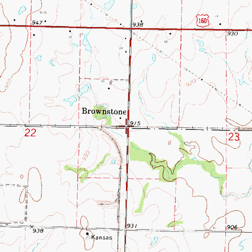 Topographic Map of Brownstone, KS
