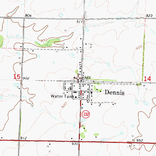 Topographic Map of Dennis, KS