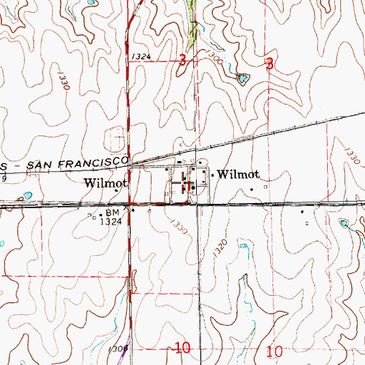 Topographic Map of Wilmot, KS