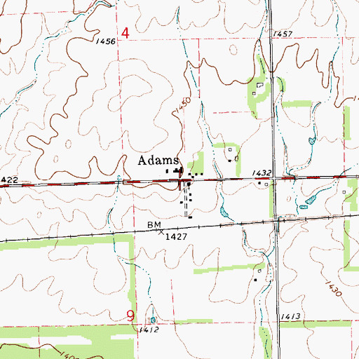 Topographic Map of Adams, KS