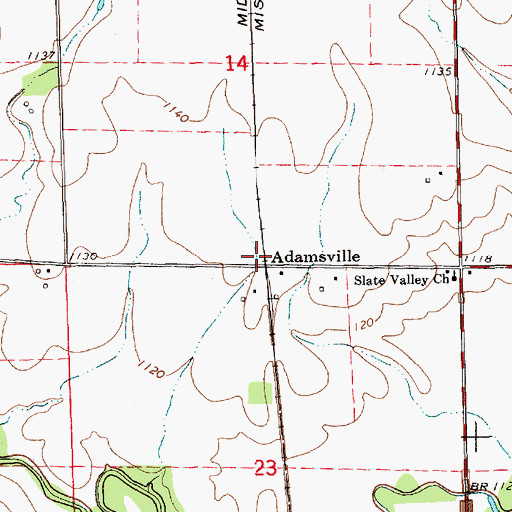 Topographic Map of Adamsville, KS
