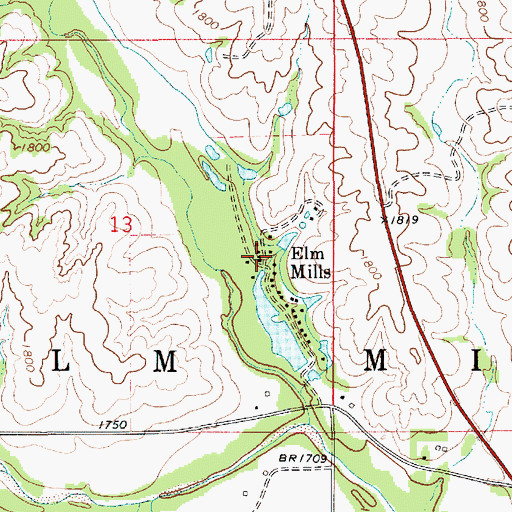 Topographic Map of Elm Mills, KS