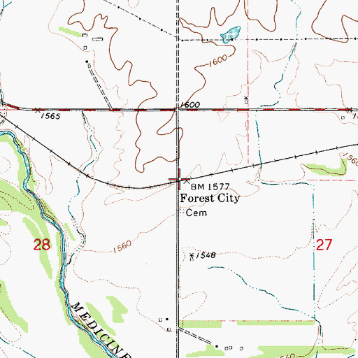 Topographic Map of Forest City, KS