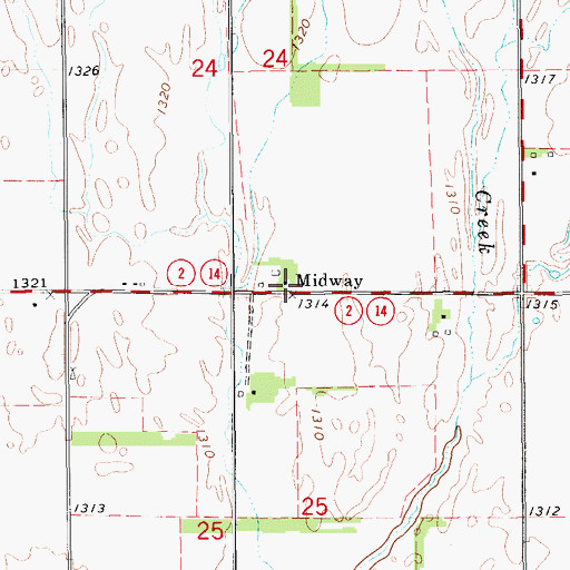 Topographic Map of Midway, KS