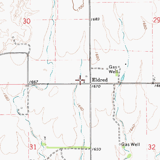 Topographic Map of Eldred, KS