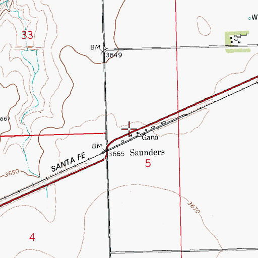 Topographic Map of Saunders, KS