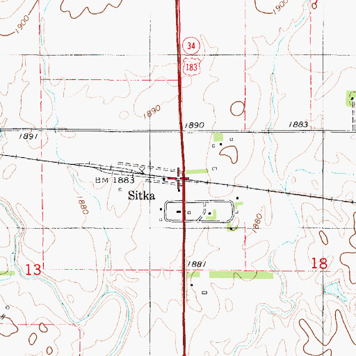 Topographic Map of Sitka, KS
