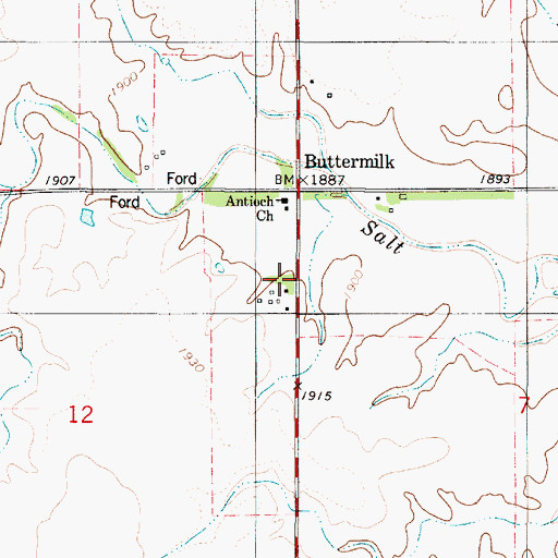Topographic Map of Buttermilk, KS