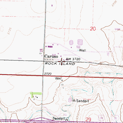 Topographic Map of Caruso, KS