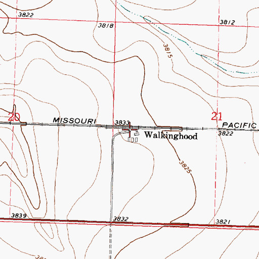 Topographic Map of Walkinghood, KS