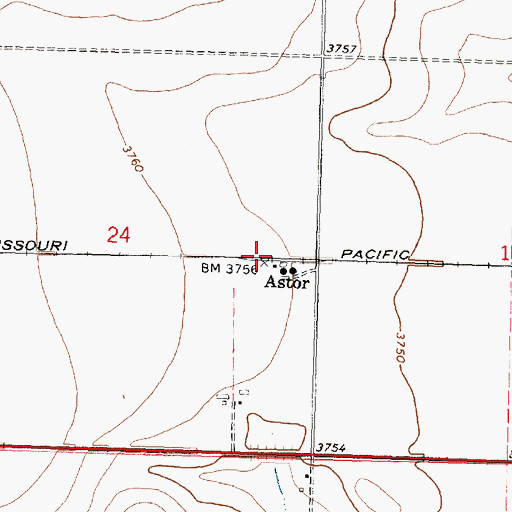 Topographic Map of Astor, KS
