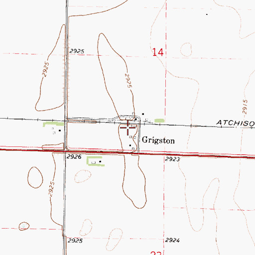 Topographic Map of Grigston, KS