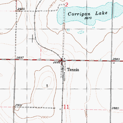 Topographic Map of Tennis, KS