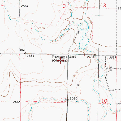 Topographic Map of Ravanna, KS