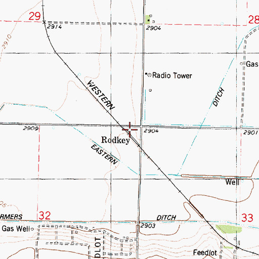 Topographic Map of Rodkey, KS