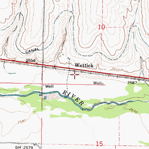 Topographic Map of Wettick, KS