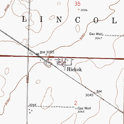 Topographic Map of Hickok, KS