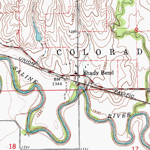 Topographic Map of Shady Bend, KS