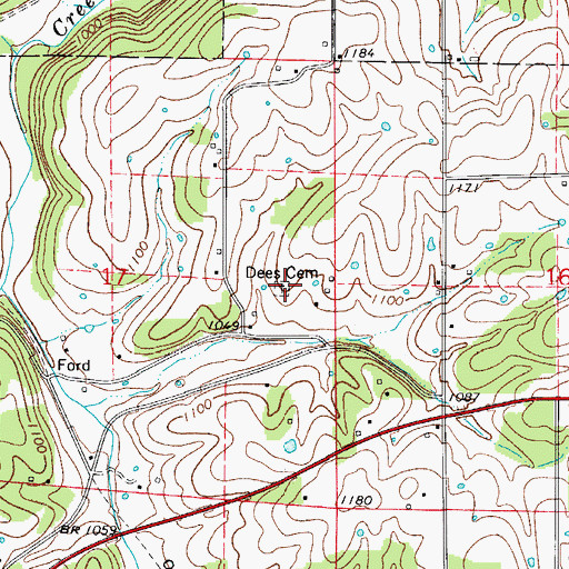 Topographic Map of Dees Cemetery, AR
