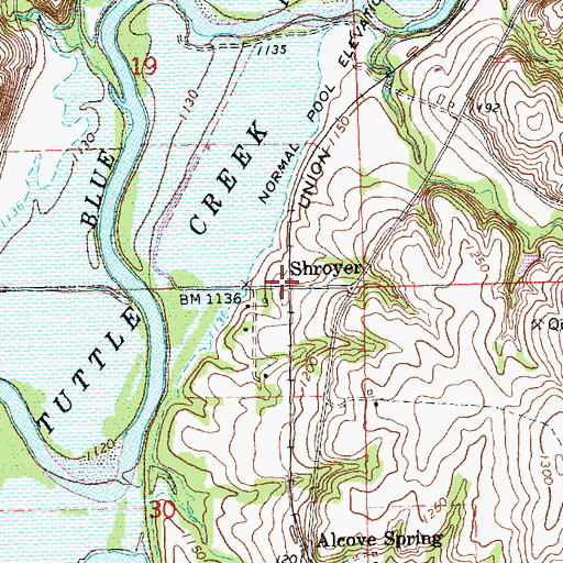 Topographic Map of Shroyer, KS